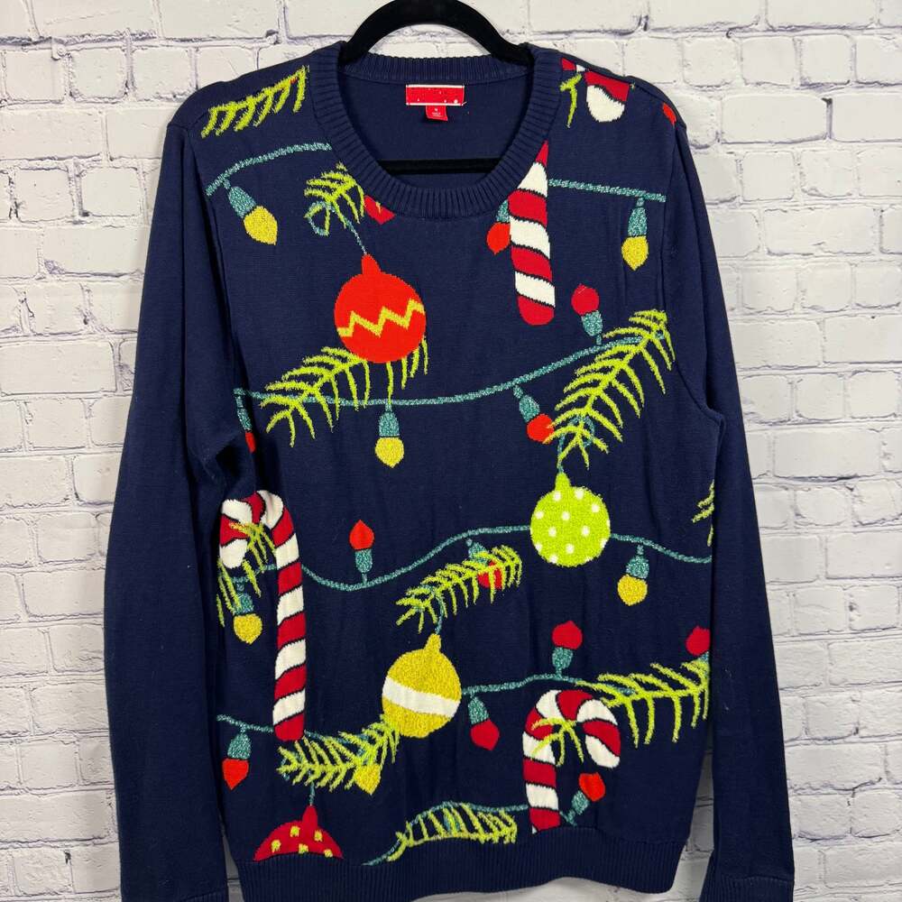 Target Christmas Men's Ugly Sweater Colorful Holiday Pullover Blue Size M